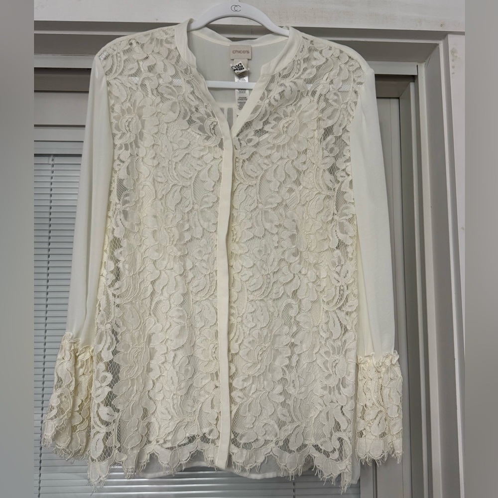 Chico's Ivory Lace Accent Top